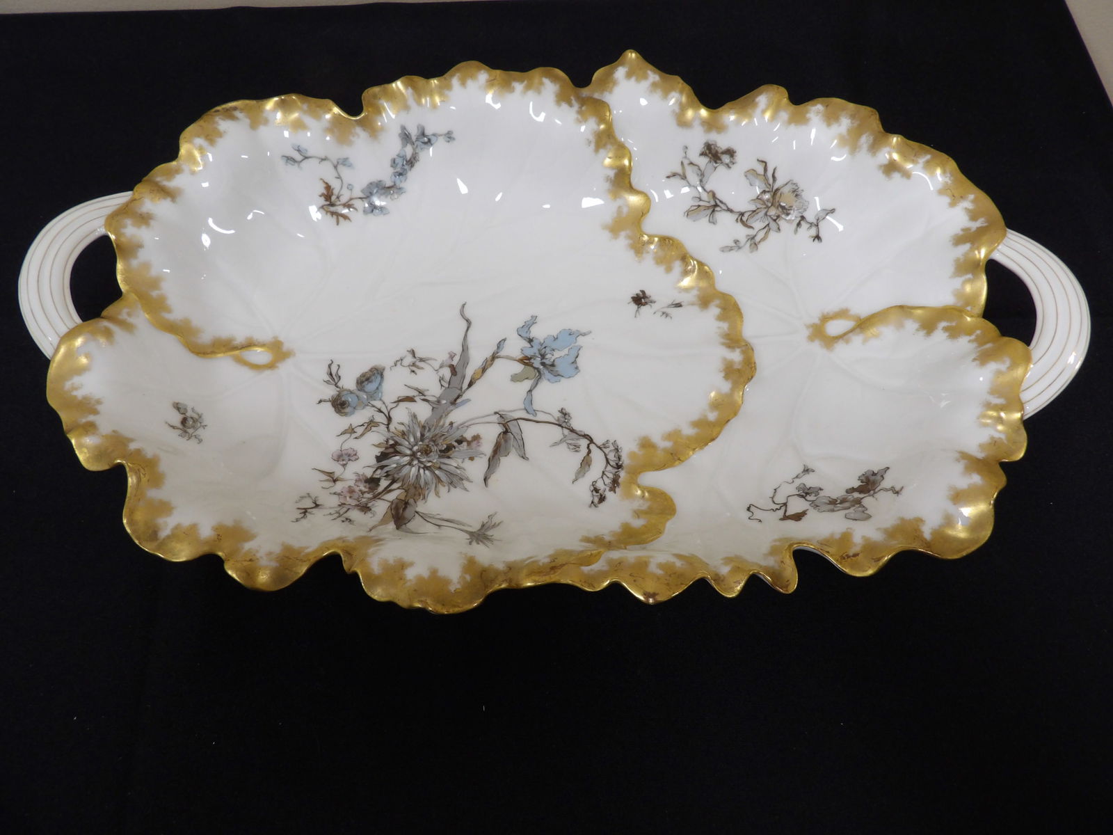 antique French Harviland Limoges large centerpiece gold gilt bowl or platter (1 of 5)