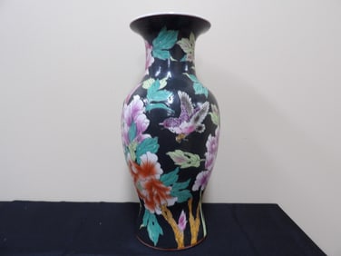 Chinese porcelain vase with hand painted flowers and birds