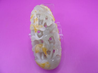 Chinese jade boulder double sided carved deer in forest