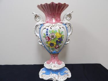 antique Italian Rococo hand painted porcelain vase signed 1852 Italy