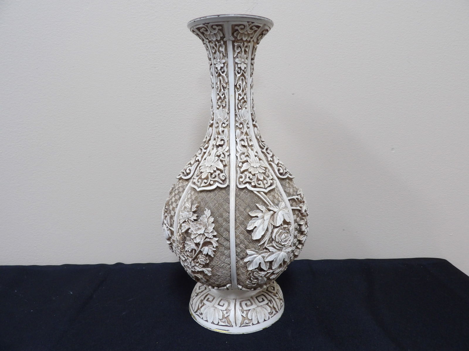 Ivory Dynasty Chinese cinnabar style brass vase with floral pattern (1 of 10)