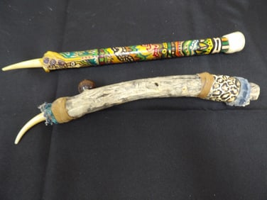 hand painted hand carved Native American ritual sticks