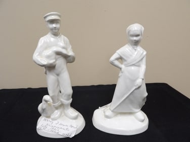 1930s lot of 2 ceramic figurines farm boy and farm girl
