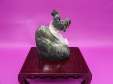 Chinese jade boulder carving of a rooster on the hill