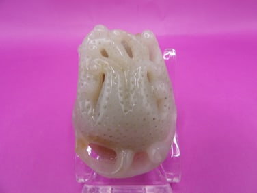 Chinese jade double sided carving of buddha's hand and coins