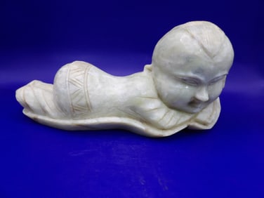 Antique Chinese carved jade boy pillow heavy