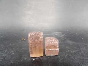 lot of 2 Chinese tourmaline zodiac animal uncut stamp seals