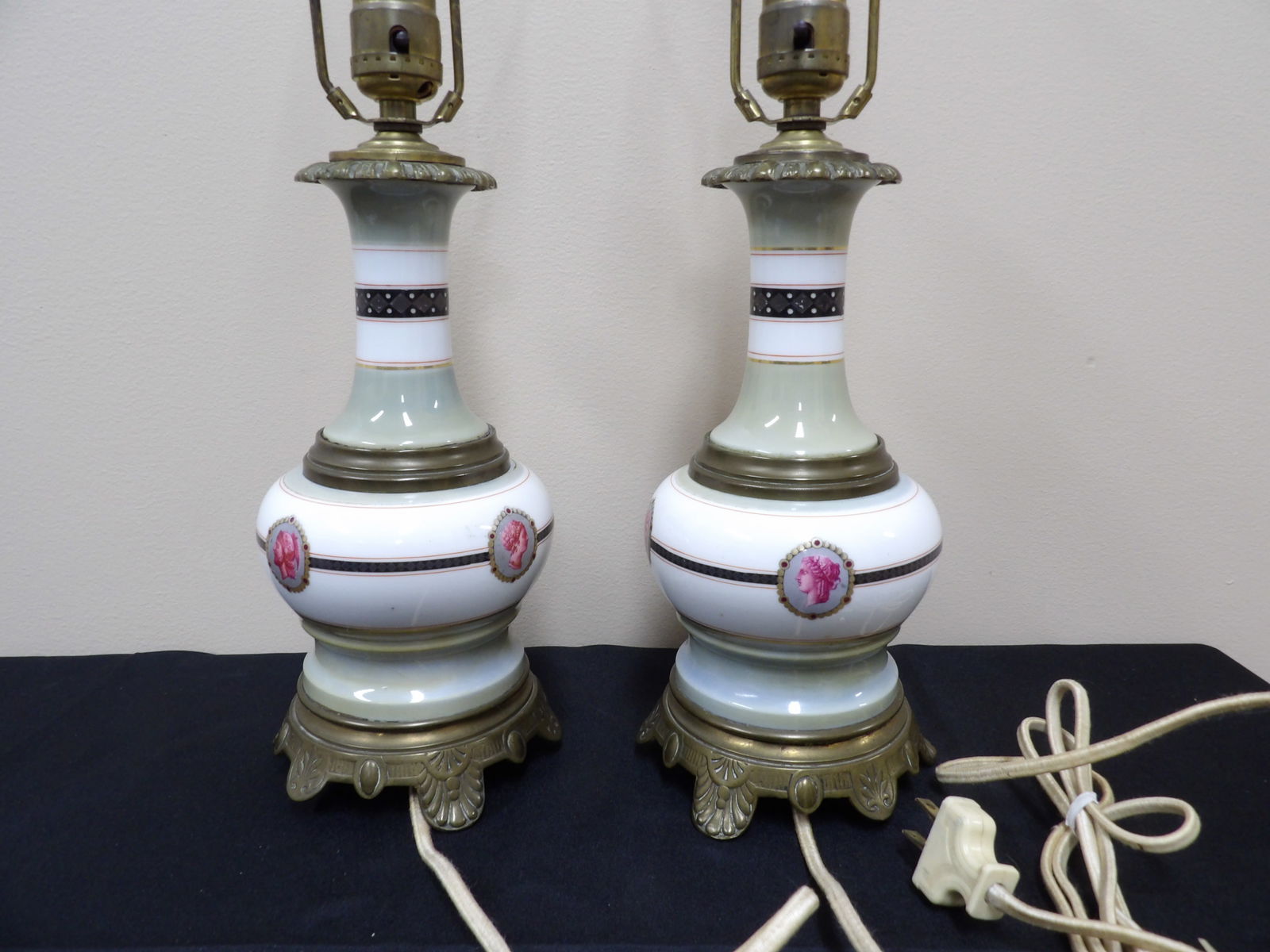 Lot of 2 antique European porcelain lamps: Over 19 inches height.