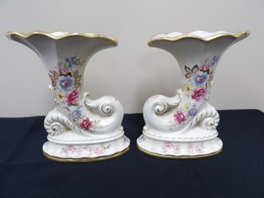 zapun USA pair of cornucopia vases signed