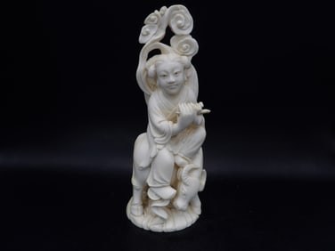 Chinese or Japanese antique natural material fine carved a girl riding an ox - No Export