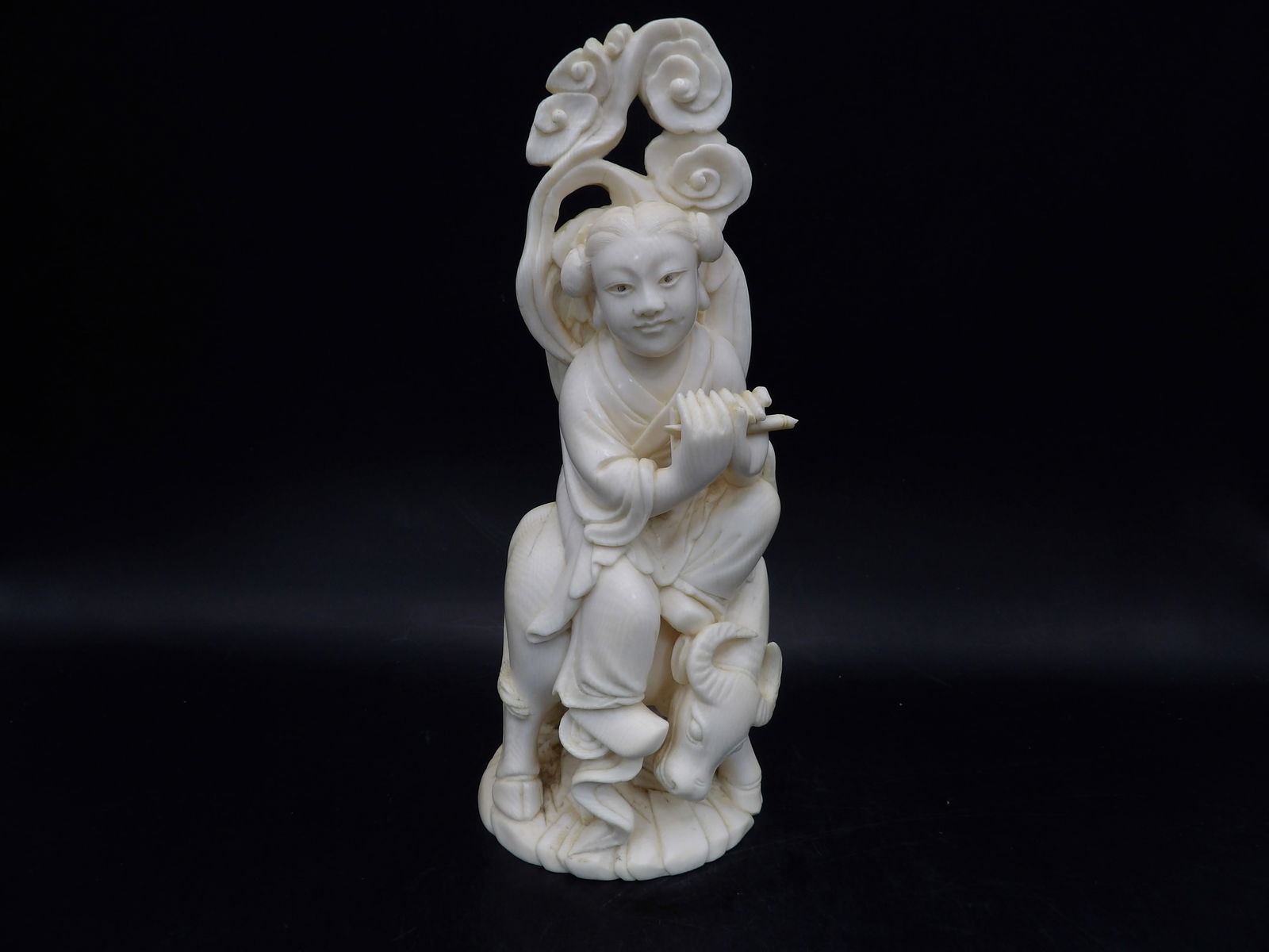 Chinese or Japanese antique natural material fine carved a girl riding an ox - No Export: 8 inches height. No export.
