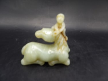 Chinese jade carved a boy riding a horse statue