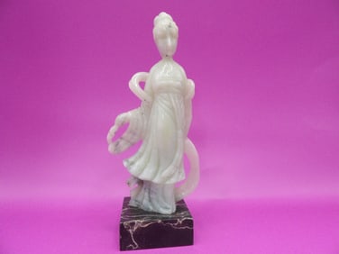 Chinese jade maiden figure adhered to marble base
