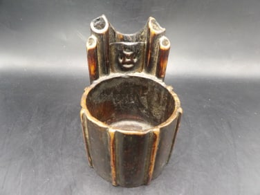 Chinese antique carved wooden brush holder