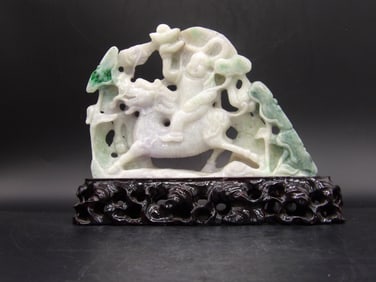 Chinese Jadeite Jade Boy Riding A Beast Carving