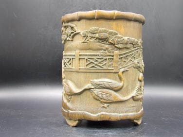 Bamboo Brush Holder Man Boy Ducks