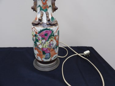 antique Chinese porcelain vase converted lamp hand painted warrior scene