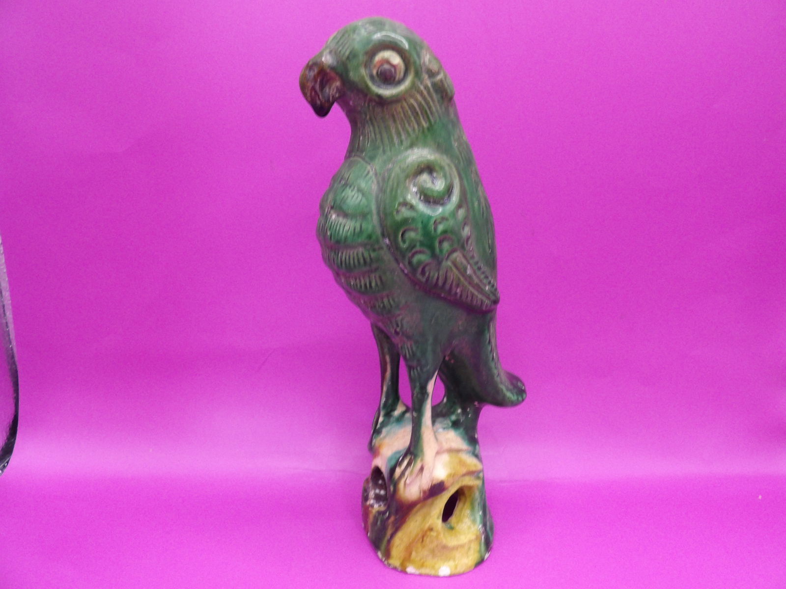 antique Qing dynasty Chinese green glazed porcelain parrot statue (1 of 6)