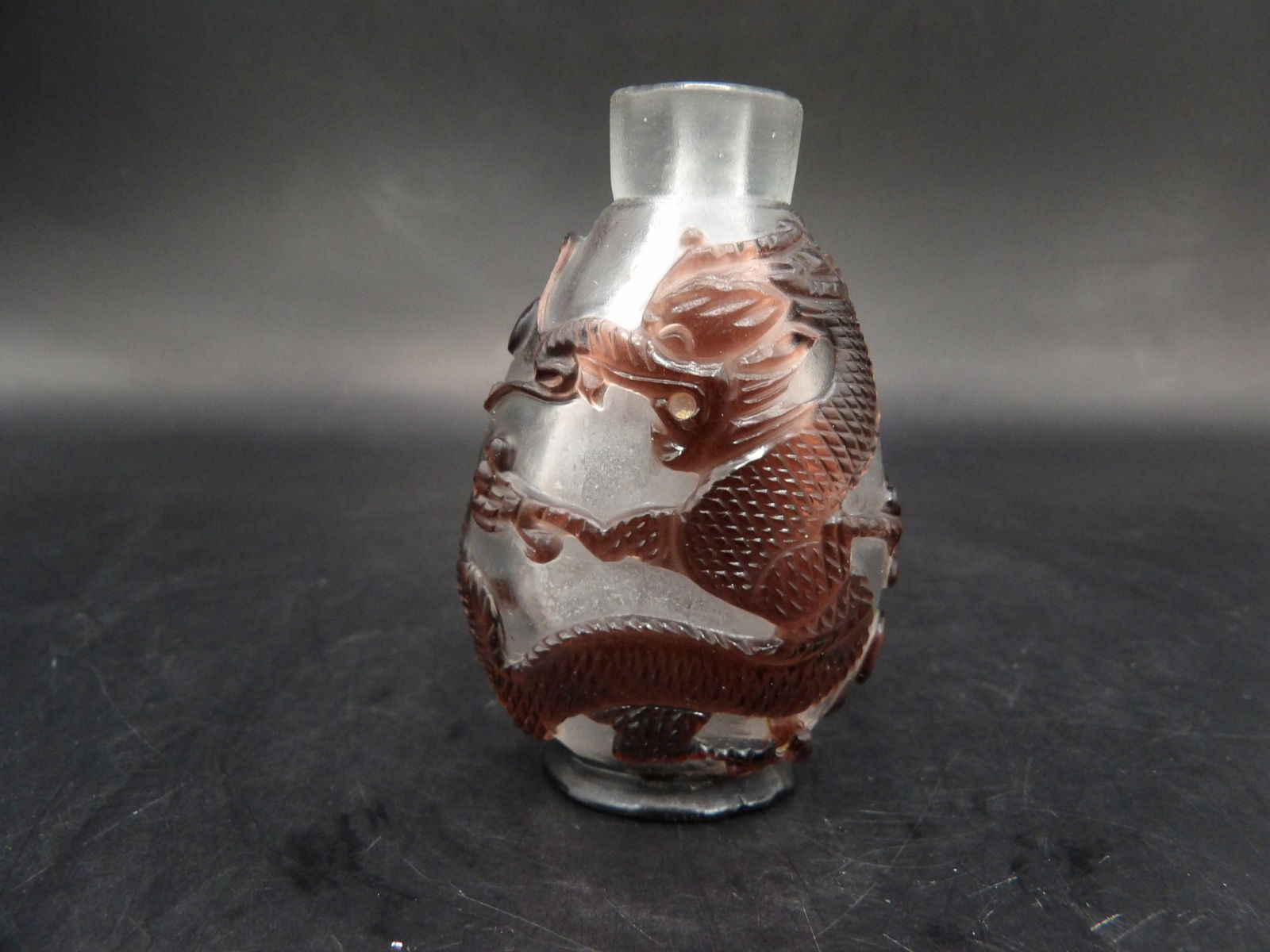 antique Chinese overlay glass snuff bottle with Chilong and Dragon (1 of 6)