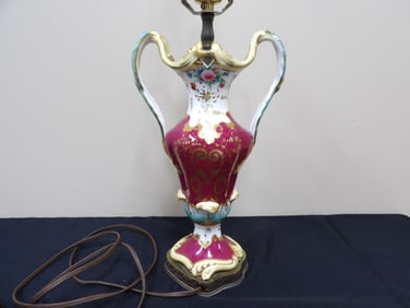 Ornate gold gilt hand painted European porcelain lamp