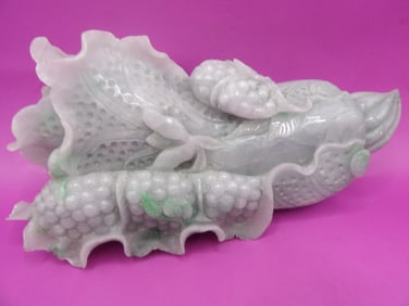 Chinese jadeite jade large finely carved cabbage statue 1696 grams.