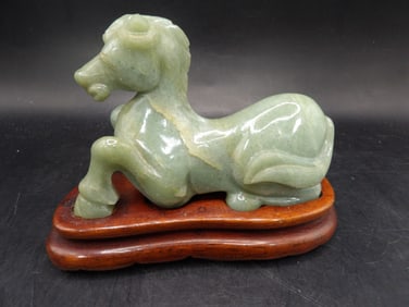Chinese jade carved horse on wood base