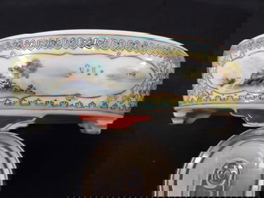 vintage Chinese famille rose porcelain oval planter with landscape decoration