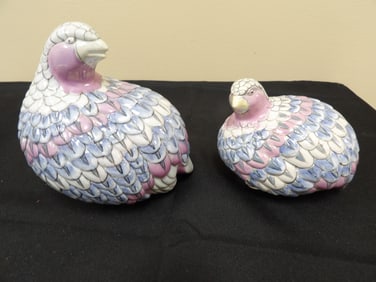 Toyo lot of 2 vintage Chinese ceramic quail figurines in pastel colors