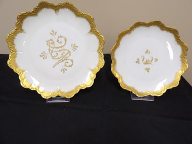 antique marked Malmaison Bavaria R. C. lot of 2 scalloped edge gilded rim plates