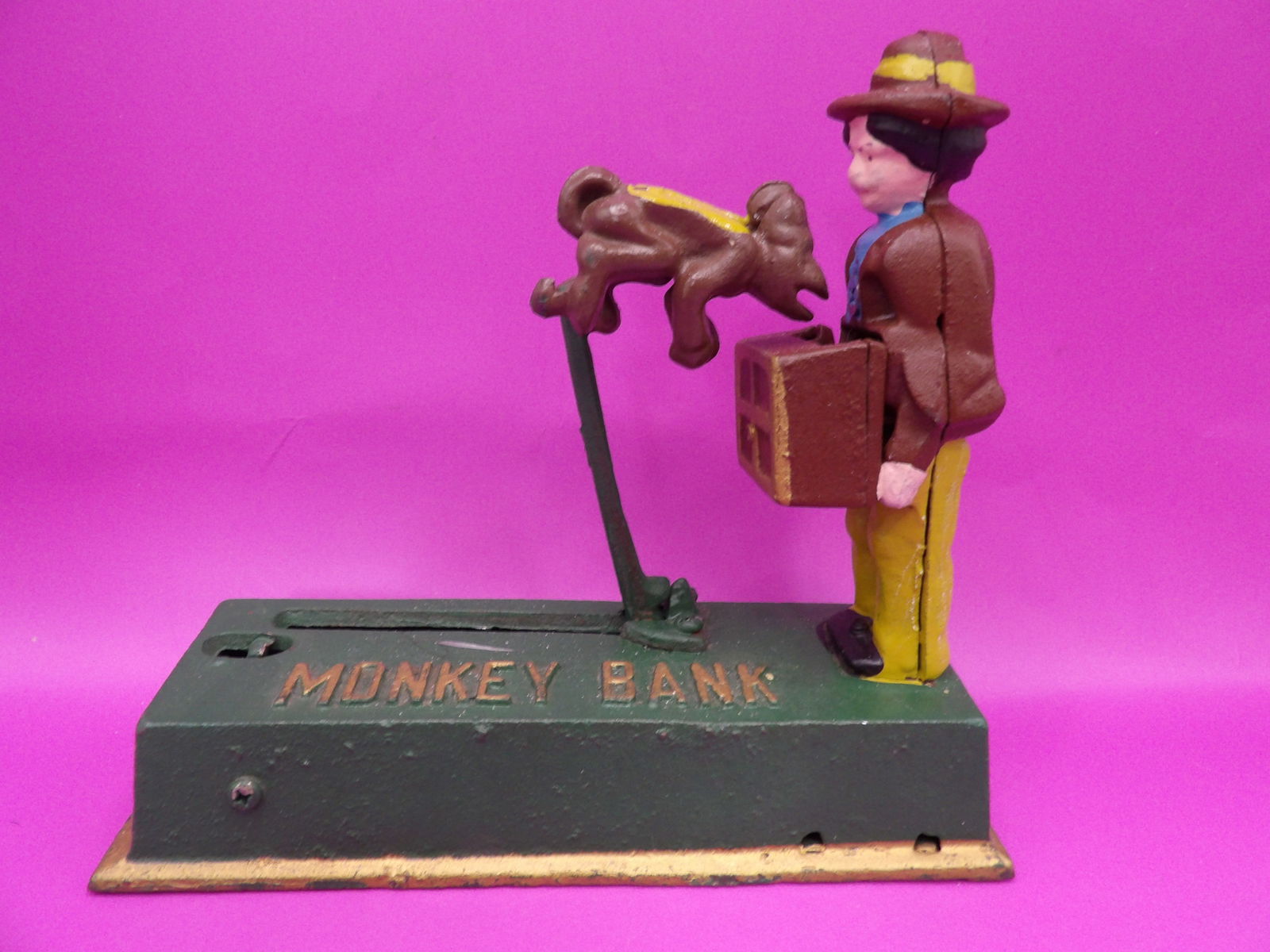 cast iron Monkey Bank mechanical coin bank (1 of 5)