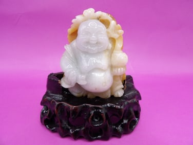 Chinese high quality jadeite jade carved buddha statue on custom wood base