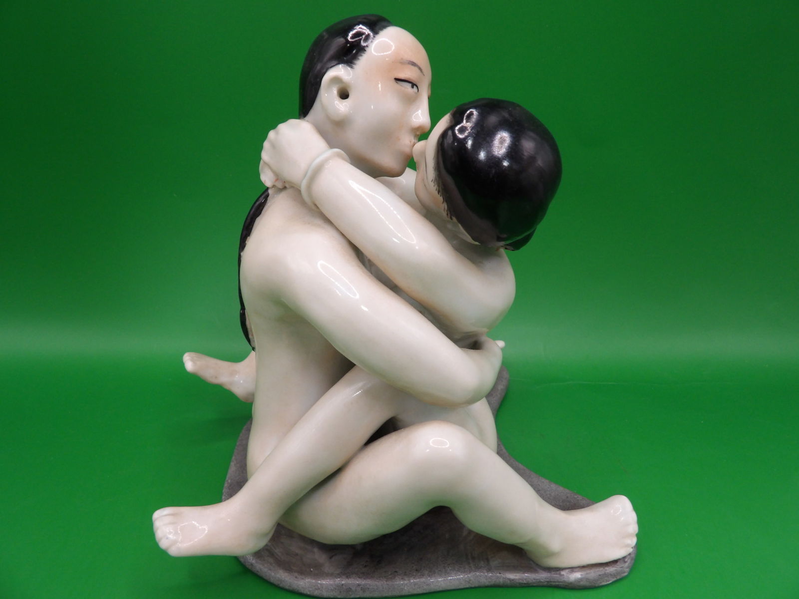antique Chinese porcelain erotic sculpture of embracing figures Qing dynasty (1 of 5)