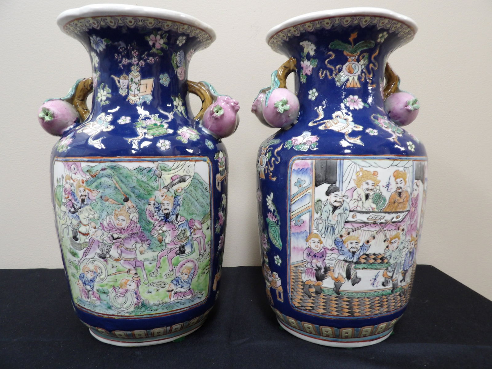 lot of 2 Chinese famille rose vases with peach handles - Entire auction is No Reserve. (1 of 6)