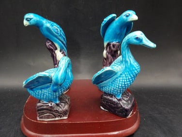antique lot of 4 Chinese turquoise glazed bird and duck figurines