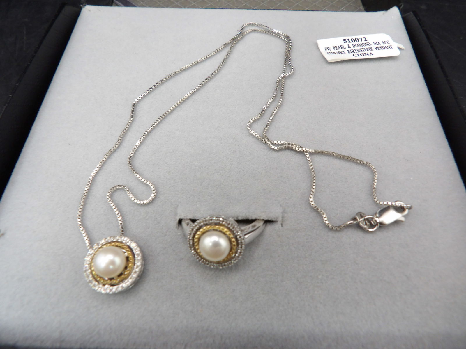 lot of 2 silver diamond and 14k gold pearl necklace and ring (1 of 4)