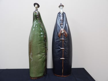 lot of 2 extra tall vintage ceramic Asian sculptural figures
