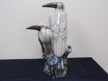 rare 19th/20th century a Shiwan large porcelain storks sculpture