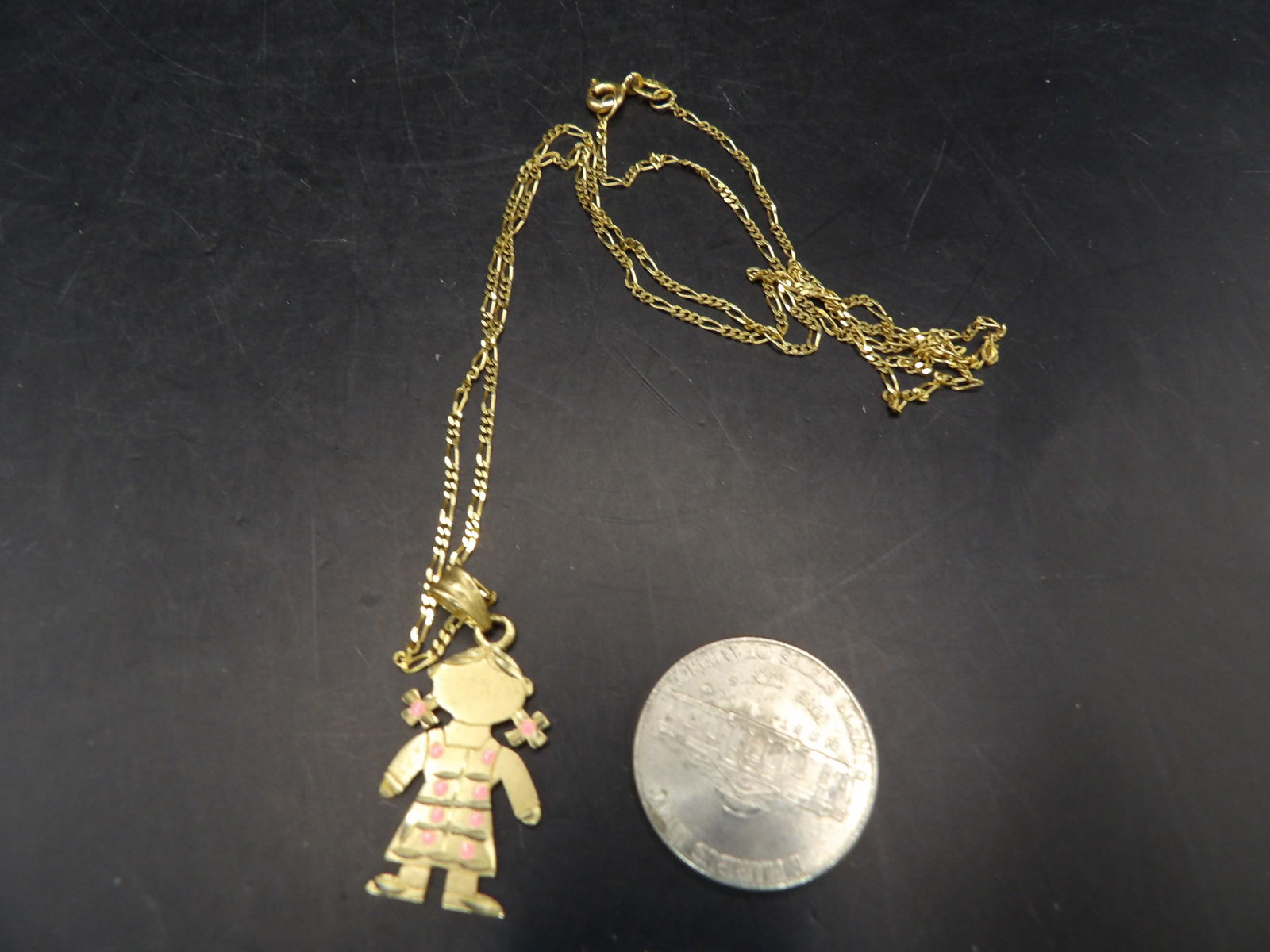 14k gold little girl pendant 20 inches long necklace (1 of 5)