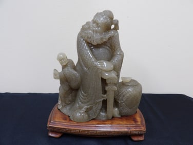Chinese shoushan stone sculpture of Guan Gong and a buddha 7 lbs fine carving