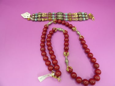lot of 2 beaded necklace and bracelet with old price tags