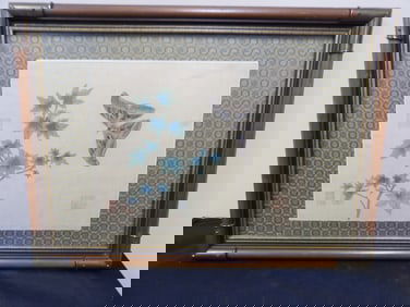 Framed Chinese silk painting with read seals