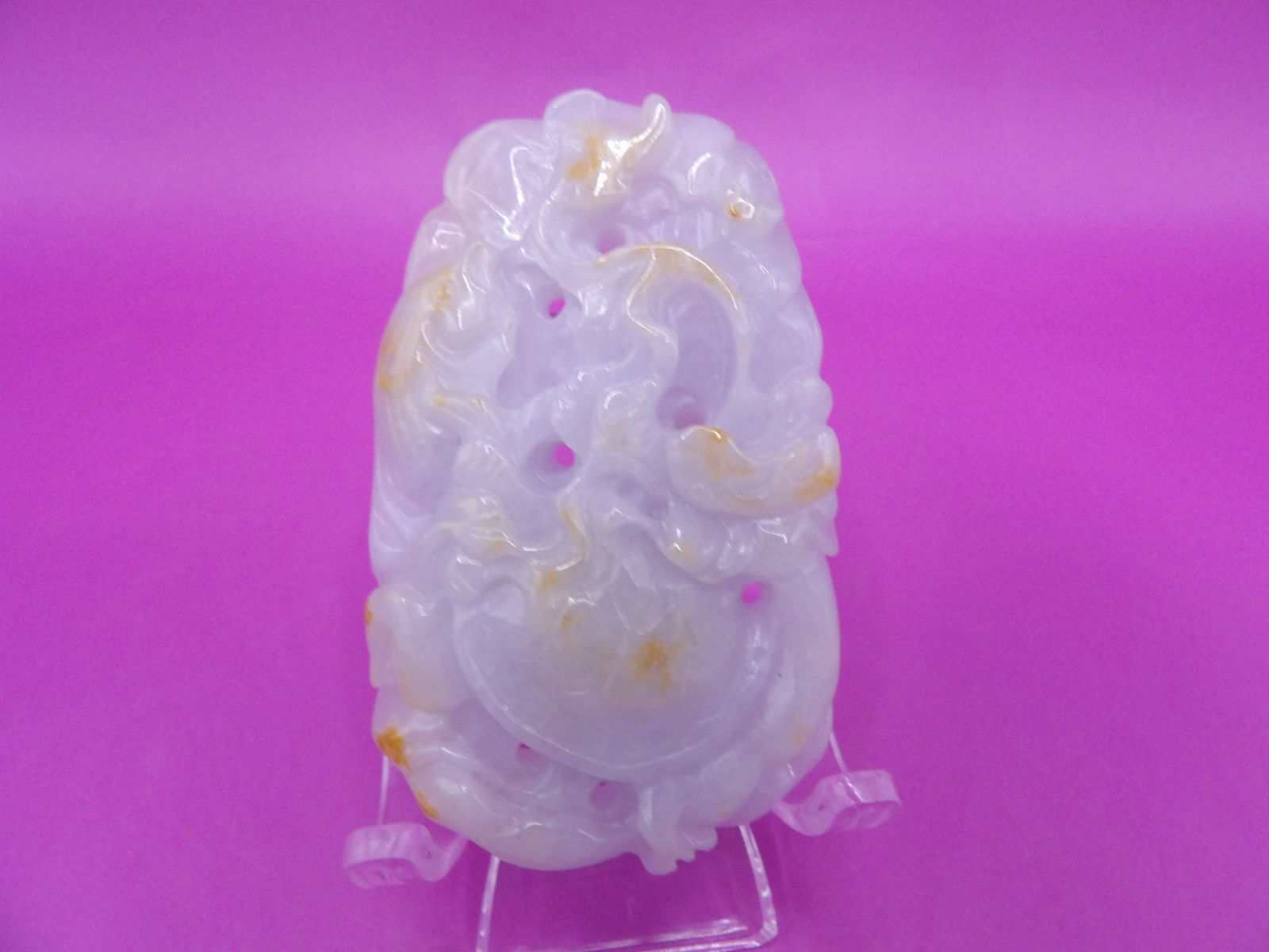 Fine quality jadeite jade large pendant double sided carving turtle fish: 2.5 inches height. 55 grams.