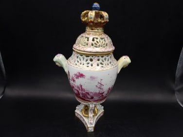 Rare early Meissen porcelain lidded vase very ornate signed