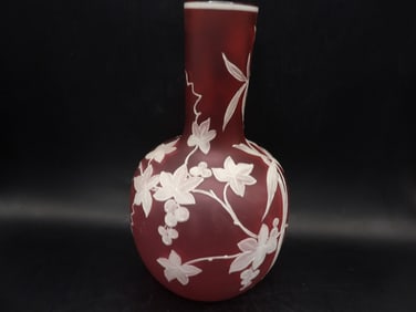 Gorgeous cherry blossom cameo pink glass vase