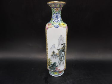 Chinese fine hand painted eggshell porcelain vase sign Qing dynasty Qianlong mark