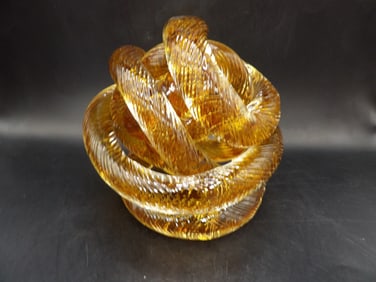 Large vintage art glass textured rope infinity knot paperweight over 5 lbs
