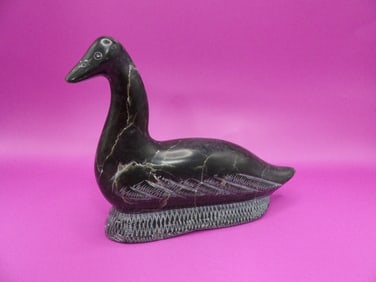 Eskimo art Canada Inuit goose stone sculpture signed 1972