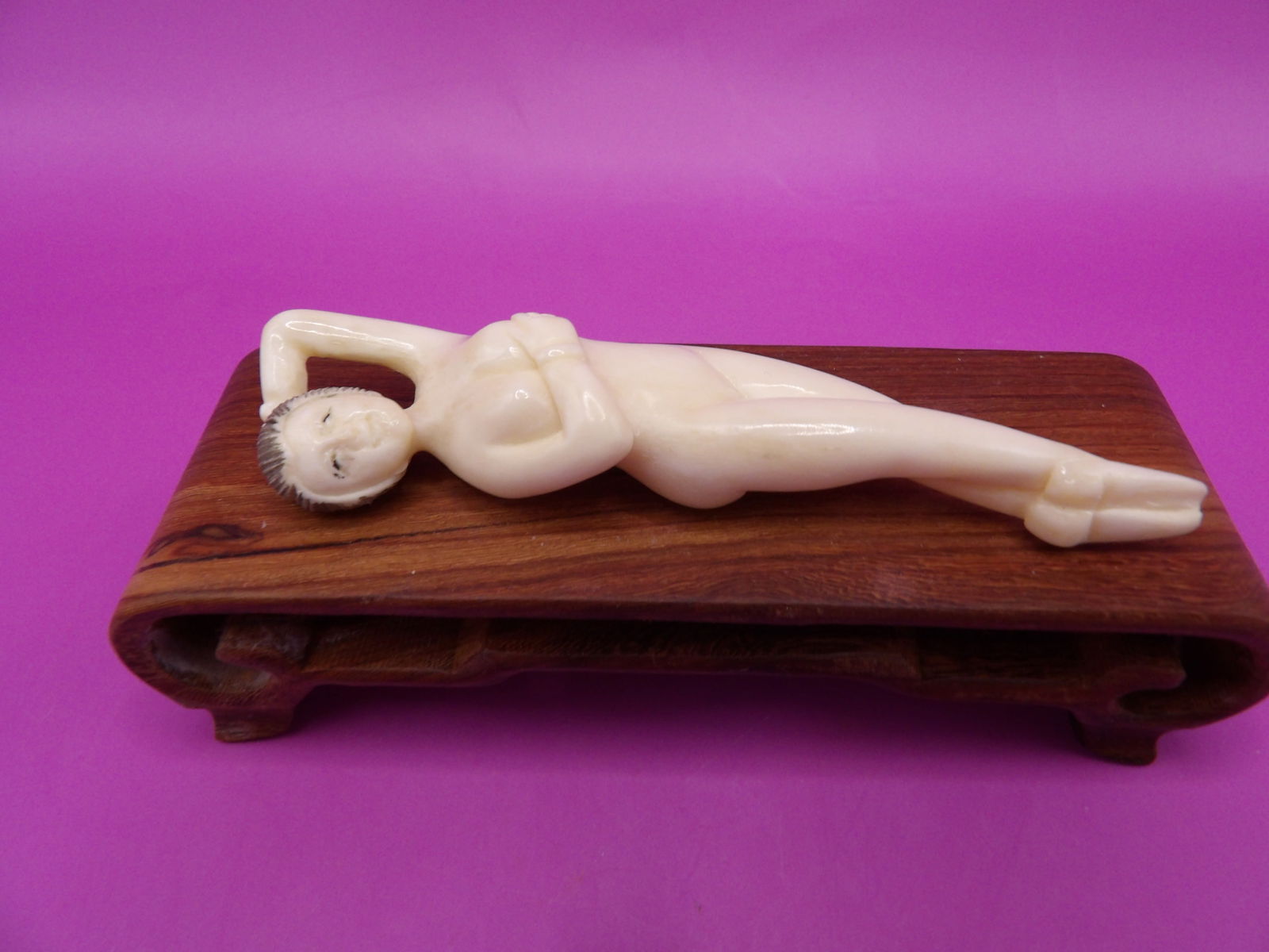 Chinese antique carved Doctor's Lady figurine on wooden base - No Export (1 of 8)