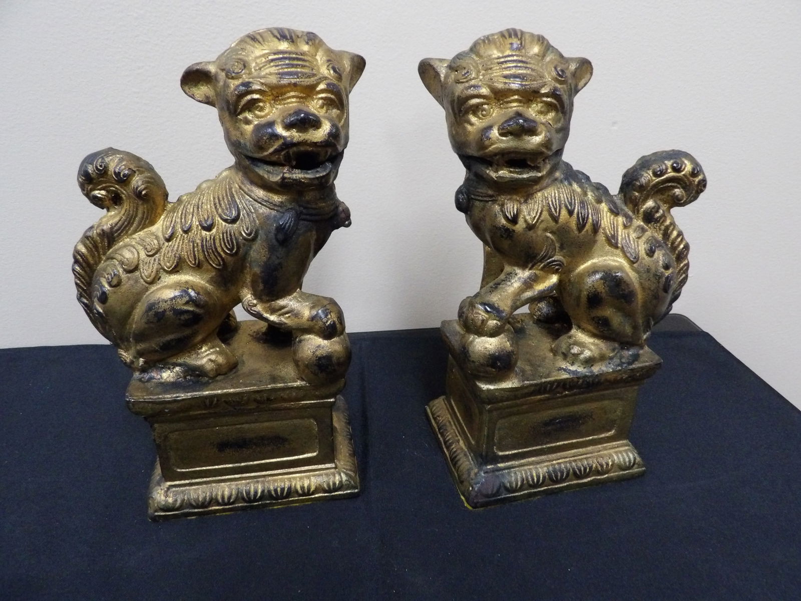 Pair of gold gilt Chinese bronze foo dog statue (1 of 7)
