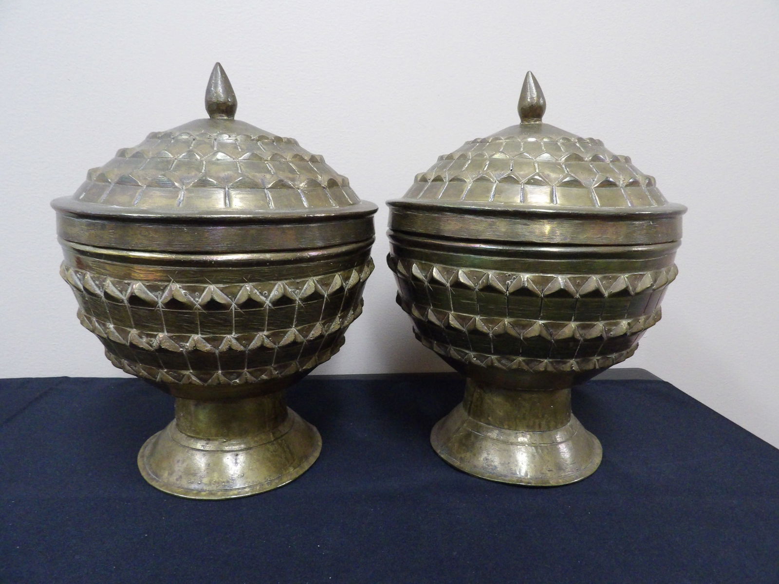 Lot of 2 antique ornate Asian lidded brass containers (1 of 7)